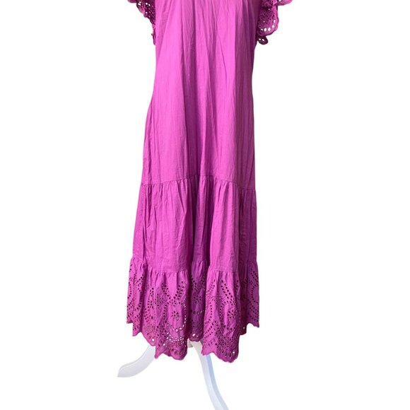 RAILS Gia Eyelet Dress in Berry 100% Cotton Boho Midi Dress Small Purple - Picture 5 of 11